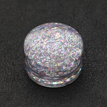 Detail View 1 of A Pair of Ultra Shine Glittered Double Flared Acrylic Ear Gauge Plug-Rainbow